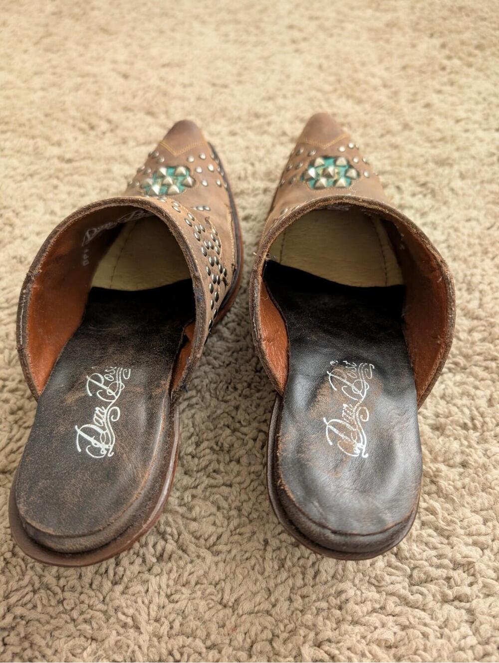 Coastal Cowgirl Dan Post Studded Leather Mules Turquoise Western Sz 7.5 - Picture 5 of 6